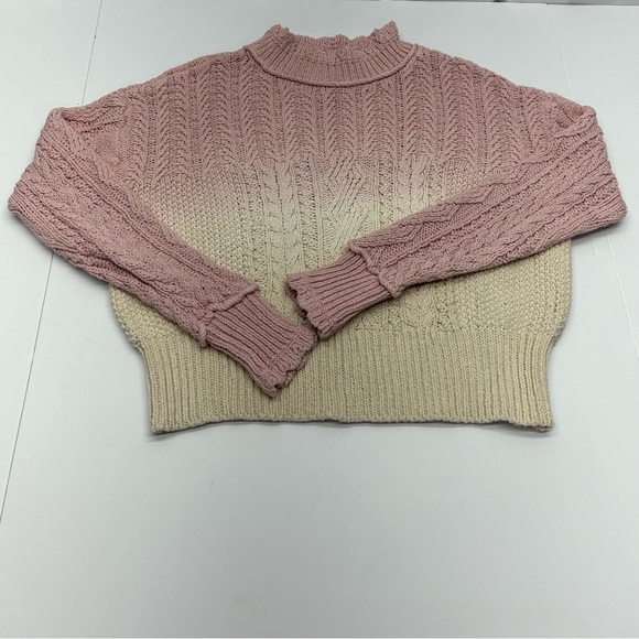 Anthropologie Pink and Cream Mock Neck Cable Knit Sweater XS COTTON - Picture 13 of 15